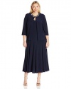 Alex Evenings Women's Plus Size T-Length Jacket Dress with Sequin Beaded Trim, Navy, 18W