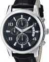 GUESS Men's U0076G1 Black Classic Crocodile-Grained Leather Strap Chronograph Watch