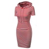 Menglihua Womans Basic Bodycon Pullover Hooded Hoodies Dress with Kangaroo Pockets Red Stripe Short Sleeve Medium