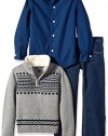 Nautica Little Boys Three Piece Set with Shirt Quarter Zip Sherpa Sweater Pant, Medium Grey Heather, X-Large/7X