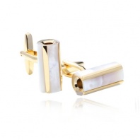 Digabi Men's Jewelry Gold Plated Columnar Mother of Pearl Luxury Design Cufflinks Cuff Color White and Gold