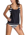Spring fever Womens Stripes Lined Double Up with Triangle Briefs Swimsuit Set