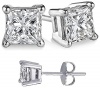 Unisex 925 Sterling Silver Princess Cubic Zirconia Square White Cz Stud Earrings Solid Basket Settings