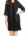 R&M Richards Women's Plus Shift Shimmer Dress Set Black 14W