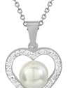 Beydodo White Gold Plating Jewelry Sets for Womens, Necklace & Earrings Love Her White Pearl CZ Silver