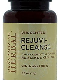 Rejuvi-Cleanse Unscented Daily Exfoliating Oil Free Face Cleanser Mask for Face, Licorice Root Based Brightener, Eczema and Psoriasis Treatment, with anti aging Cardamom, Kaolin Clay Honey 3 oz