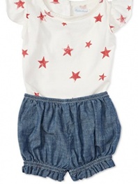 Ralph Lauren Baby Girls' Star Printed Top & Chambray Ruffled Shorts Set (12 Months)