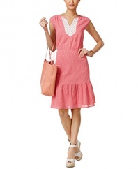 Tommy Hilfiger Women's Pink Printed Lace-trim Dress Size Large