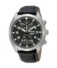 Seiko SNN231P2 Chronograph Men's Black Dial Black Leather Strap Quartz Watch
