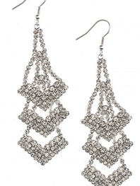 TRENDY FASHION JEWELRY CHEVRON PRONG SET CRYSTAL EARRINGS BY FASHION DESTINATION | (Clear/Silver)