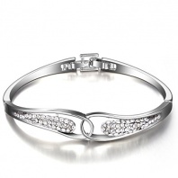 Menton Ezil “Infinity Love” 925 Silver Plated Crystal Bangle Bracelets 7” Wedding Jewelry Women