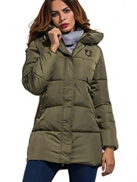 Wicky LS Women's Anoraks Long Quilted Hooded Jacket Winter Coat (Large, Army Green)