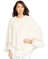 LRL Lauren Jeans Co. Womens Wool Knit Poncho Sweater Ivory S/M