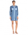 Two by Vince Camuto Women's Long Sleeve Soft Denim 2 Pocket Utility Shirtdress, Voyage, X-Small